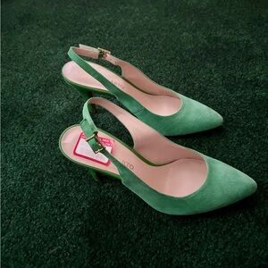 Franco Sarto Green Suede Slingback Pumps